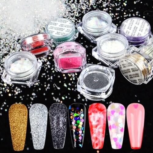 YZWLE 1 Box Mix Glitter Nail Art Powder Flakes Holographics Sequins for Manicuring Nail Decorations Shining Tips
