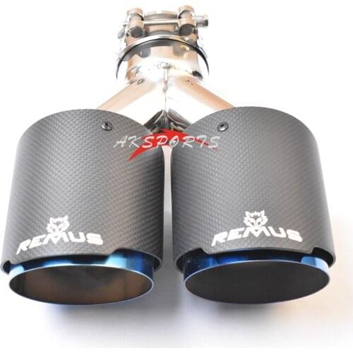 1PC Matt Straight Carbon Stainless Steel Dual tip Equal Length Exhaust Pipe End tail Middle Muffler Tip With Remu Logo