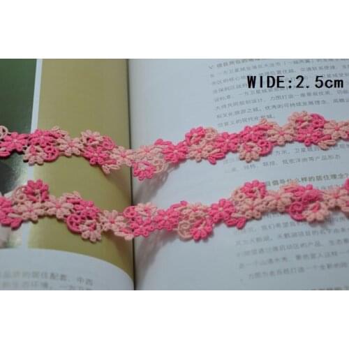 2.5cm Wide(5yards/lot)Pink Mixed Lace for Fabric Home Furnishing Warp Knitting DIY Garment Accessories Flower Lace