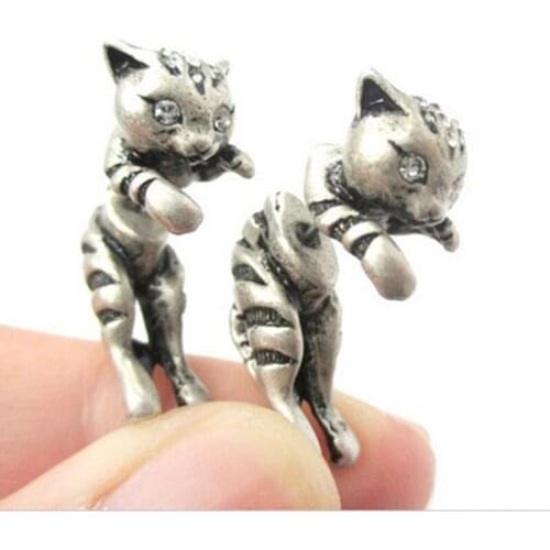 Everfast 2pc/Set Hot Sale 3d Adorable Kitty Cat Themed Stud Animal Realistic Earrings Fine Jewelry for Ladies and Kids