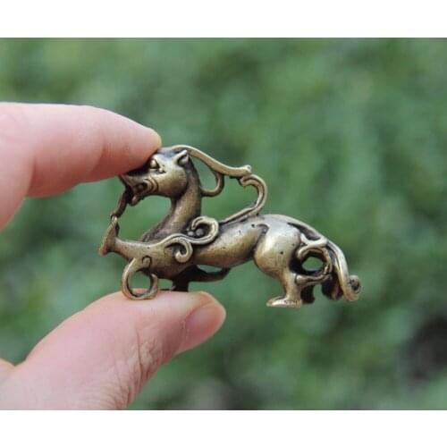 6 CM China Bronze Foo Dog Lion Wild Beast kylin Unicorn Animal Amulet sculpture