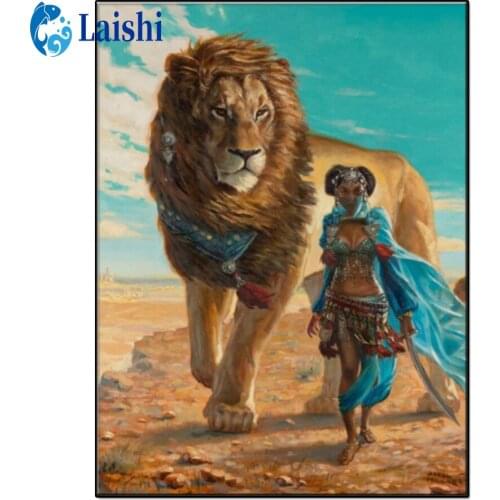 5D DIY Indian woman and lion Diamond Painting animal mosaic Cross Stitch Diamond Embroidery New Handicrafts Home Decoration