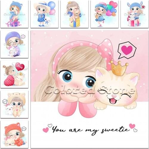 New Diamond painting Cartoon Girl balloon princess child 5D DIY Full Square Drill embroidery Cross stitch 3D mosaic Drawing 179