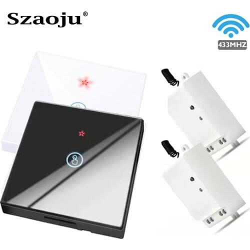 Szaoju EU Standard 433mhz Wireless Touch Switch Wall Lamp Light Switch 1/2/3 Gang LED Crystal Glass Panel Smart Home Life