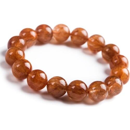 Natural Genuine Copper Needle Rutilated Quartz Powerful Stone Beads Bracelet 14mm