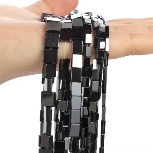 Natural Stone Beads Flat Square Black Hematite Loose Spacer Beads for Jewelry Making Needlework Bracelet DIY Accessories 4/6/8MM