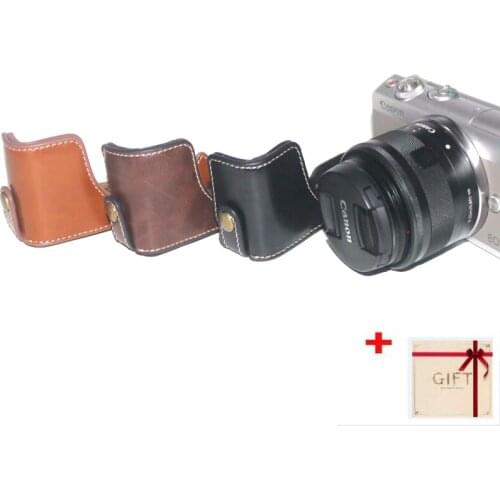 PU Leather Camera Half-body Case Battery Opening Base Button Bag For Canon EOS M100 M10 Digital Accessorie With Strap Clean pen