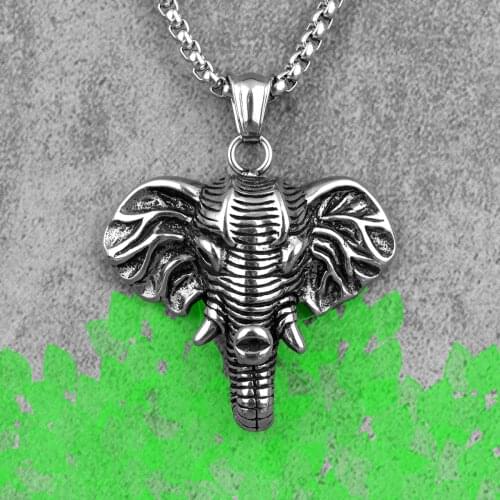 Elephant Animal Long Men Necklaces Pendants Chain Punk for Boyfriend Male Stainless Steel Jewelry Creativity Gift Wholesale