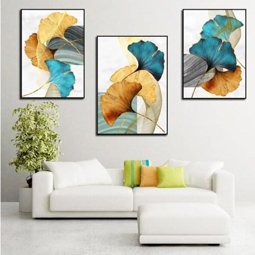 Abstract Art Poster Plant Leaf Canvas Painting Print Decor Picture Blue Green Yellow Nordic Wall Art Modern Home Room Decor
