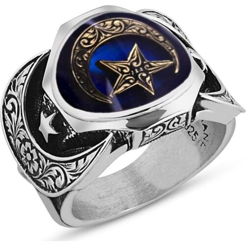 925 sterling Silver the Moon the stars Cabochons Ring