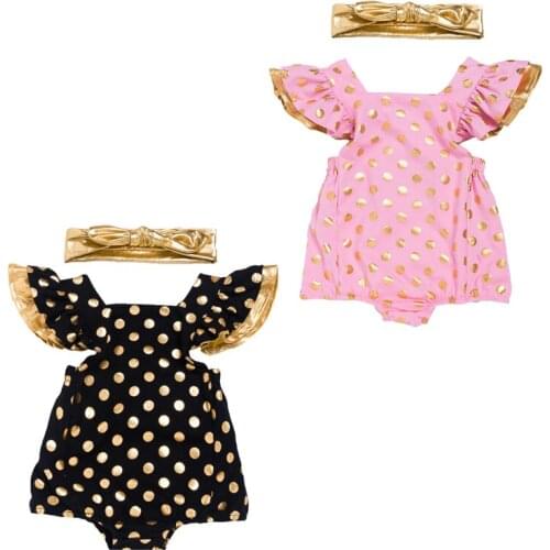 Cute baby romper newborn sky black lace baby clothes christmas style gold dot baby rompers with headband