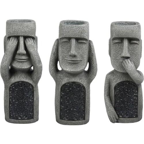 68UE Creative Resin Sculpture Figurine No See/Hear/Speak Evil Garden Easter Island Statues Vase Planter Pot Outdoor Garden Home