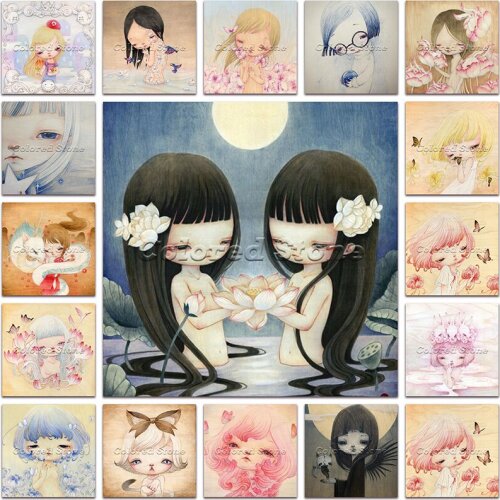 5D Full Square Diamond painting embroidery Cross stitch cartoon beauty girl butterfly lotus DIY Round Drill Drawing mosaic L206