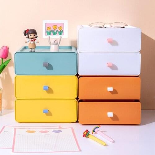 MINKYS Kawaii Morandi Color ABS Drawer Desktop Organizer Stationery Makeups Desk Storage Box Free Sticker School Office Supplies