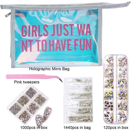 2021 Fashion Multi-Shape Glass Nail Rhinestones For Nails Art Decorations Crystals Strass Charms Rhinestone Set Foil Bag Packing