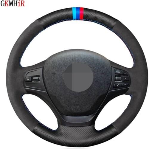 Soft Black Genuine Leather Suede Car Steering Wheel Cover For BMW F20 F21 F22 F23 118i 120i 125i 218i 228i 420i 430i 435i