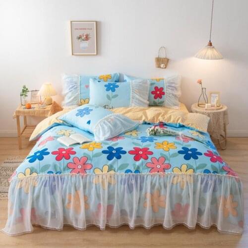 2021 new products Chiffon princess style AB double sided printing Lace Bed Set luxury bedding king size 4-piece set