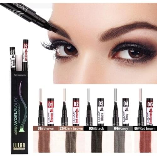 New 2021 Liquid Eye Brow Pencil Set 3D Microblading Eyebrow Tattoo Pen 4 Fork Tip Eyebrow Pencil Waterproof Tint Eyebrow Pen