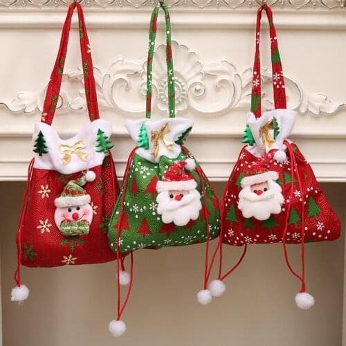 1PC New Christmas Santa Sack Children Xmas Gifts Candy Stocking Bag Exquisite Santa Claus Printed Linen Christmas Candy Bag