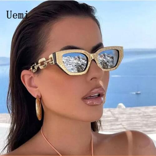 Retro Woman Irregular Square Sunglasses Small Frame Luxury Designer B Chain Leg Driving Glasses UV400