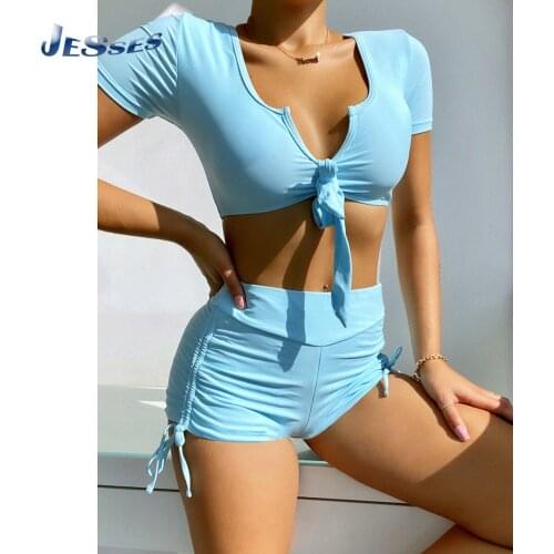 Sexy Lace Split Swimsuit Ladies Summer Low-cut V-neck Bikini Beach Surfing Suit High Waist Tie-Dye Printed Biqini Woman Swimwear