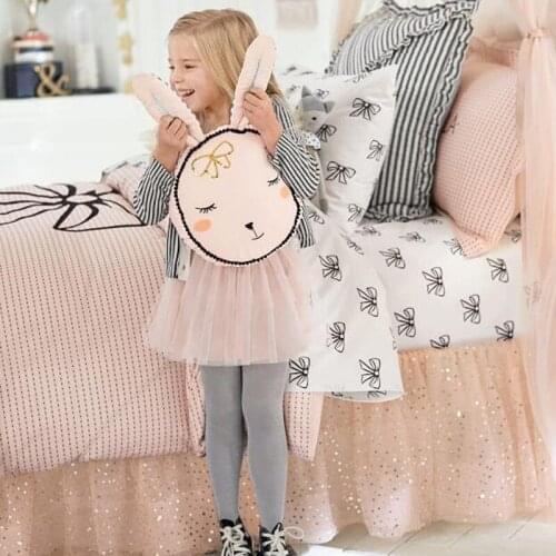 Lovely Pink Rabbit Bunny Ear Gead Cartoon Baby Pillow Kids Room Decoration Pillow Baby Sleeping Plush Doll Stuffed Toy Girl Gift