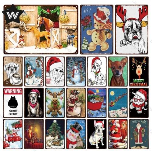 Retro Metal Plate Santa Clau Metal Sign Merry Bright Wall Sticker Happy New Year Tin Plaque Metal Plate Vintage Metal Sign Decor