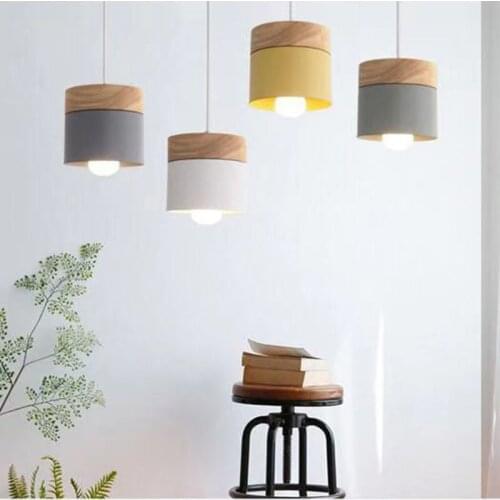 Nordic modern minimalist chandelier macaron color dining room lamp wooden wrought iron chandelier ceiling lamp E27