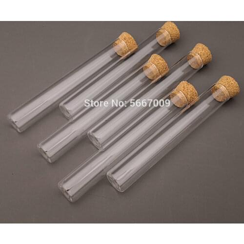 50pcs/lot Lab 15x100mm Clear Flat Bottom Glass Test Tubes With Cork Wooden Stoppers Laboratory Supplies