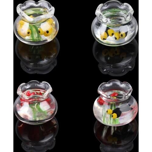 Glass Fish Tank Transparent Aquarium Dollhouse Home Ornaments Kids Toys Doll Toy Gift Pretend Play toys 1:12 Dollhouse Miniature