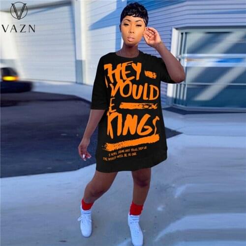 VAZN 2021 Hot Popular Letter Nature Daily Simple Casual Young Fashion Half Sleeve Fashion Women Straight Midi Dress