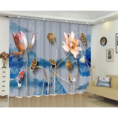 Lotus leaf Window Blackout 3D Curtains set For Bed room Living room Office Hotel Home Wall Decorative Drape tapestry