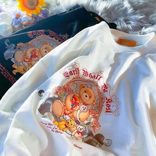 Retro Graphic Bear Kawaii Print Long Sleeve Tops Woman Tshirts 2021 New Fashion Harajuku Brand Teens Clothes Aesthetic Clothes