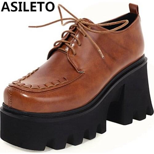 ASILETO 2021 Summer Fashion Ladies Sexy Pleated Platforms High Thick Sole 8cm Lace Up Square Toe Punk Size 35-44 Yellow A4153