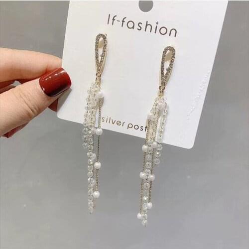 2019 New Arrival Alloy Trendy Women Dangle Earrings Pearl Earrings Long Style Tassel Fashion Korean Jewelry For Female Gift