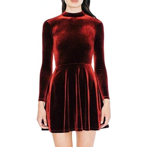 Clearance Ladies Open Back Velvet Dresses Wine Red Clubwear Slim Halter Mini Dress Winter Velour Pleated Party Wear Tunic Robe