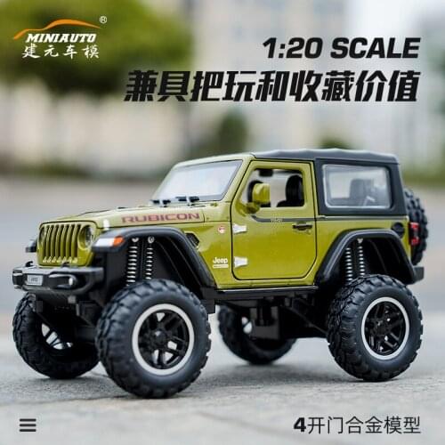 1:20 high simulation big wheel Jeep off-road alloy car model Rubicon JEEP with sound and light pull back toy collection