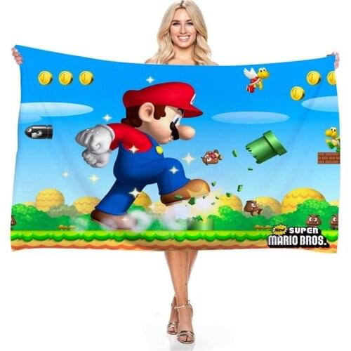 1pcs Super Mario Cartoon Anime Childrens Bath Towel3D Digital Printing Soft Rectangular Beach Towel Family Business Travel Gift