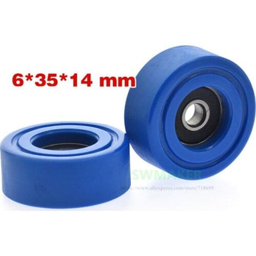 1pcs 6*35*14mm 626 bearing PU wrapped rubber wheel, soft rubber guide wheel/flat bearing pulley rolling wheel