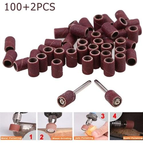 100pcs 320 Grit Drum Sanding Bands Sleeves + 2pcs Mandrels Sandpaper Rotary Tool For Dremel1 Rotary Tools Abrasive