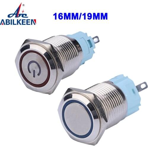 16MM/19MM Metal Waterproof Flat Round Self-Locking Reset 12V 220V LED Light Power Button Switch