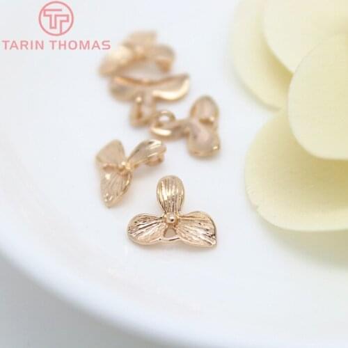 6PCS 11x10MM 24K Champagne Gold Color Plated Brass Leaves Charms Clover Charms High Quality Diy Jewelry Accessories
