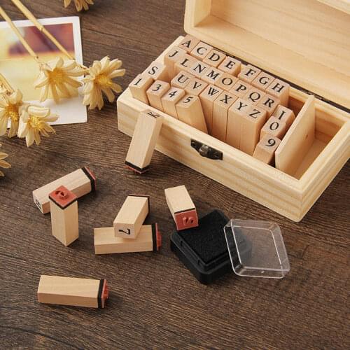 36 Pcs Retro Letters Numbers Wooden Ink Pad Stamp Set DIY Decoration Rubber Stamp for Scrapbooking Journal Stamps with Box
