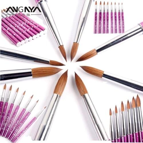 ANGNYA New 1pcs #4#6#8#10#12#14#16#18#20#22 Kolinsky Sable Brush Acrylic Nail Art Brush Purple Metal Crystal Acrylic Salon