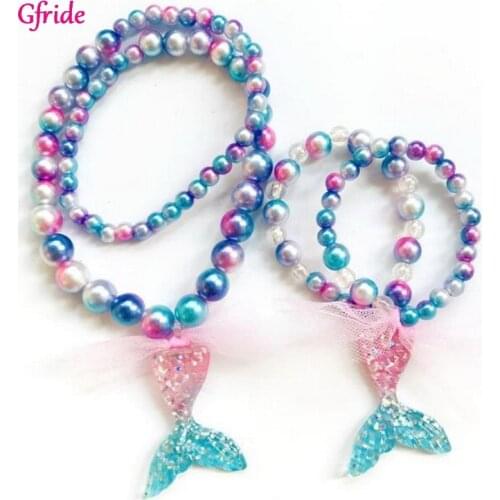 Girl Cosplay Elza Accessory Jewelry Set Kids Mermaid Pearl Necklace Bracelet Hairhoop Themed Dress Up Fancy Party Gift