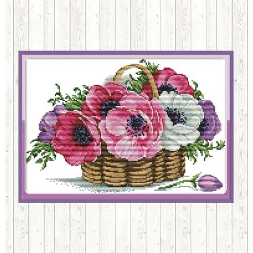 DMC Cross Stitch Flowers Count Printed Aida Fabric 14CT DIY Water-soluble Canvas Chinese Cross Stitch Embroidery Kit Needlework
