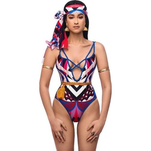 European and American New Swimsuit Women High Waist Cover Belly Swimsuit Totem Printing Swimsuit Bikini