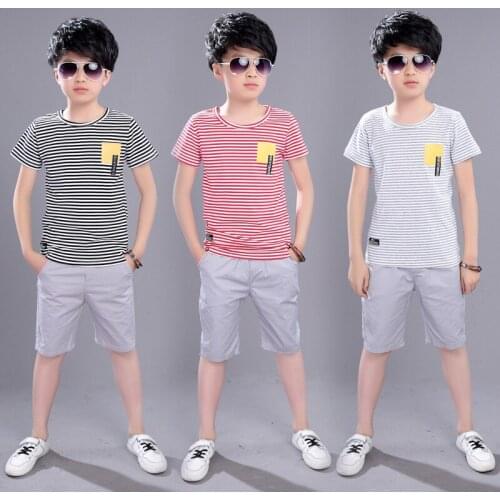 2019 new Toddler Boy Sets Clothes For Boys Summer Stripe Cotton T-shirts + shorts Pants Children Suits 2pcs Kits For Kids