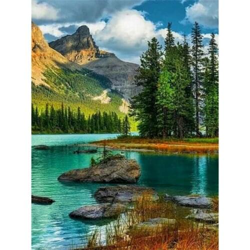 GATYZTORY 60x75cm Oil Painting By Numbers Riverside Landscape DIY Paint By Numbers On Canvas Frameless Home Decoration