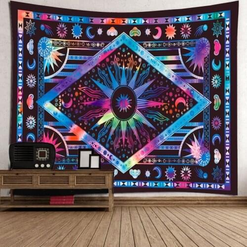 Hawkalice Sun Star Moon Tapestries Vintage Floral Tapestry Mystic Tapestry Hippie Black And White Colorful Tapestry Wall Hanging